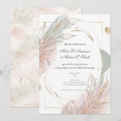 Gilded Gold Sage & Blush Botanical Wedding  招待状 (正面/裏面)