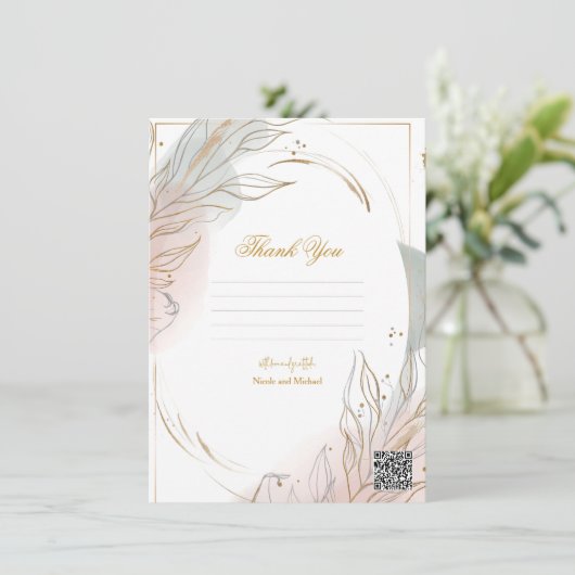 Gilded Gold Sage & Blush Botanical Wedding  招待状 (スタンド正面)