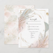 Gilded Gold Sage & Blush Botanical Wedding RSVP 招待状 (正面/裏面)