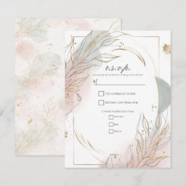 Gilded Gold Sage & Blush Botanical Wedding RSVP 招待状
