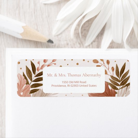 Gilded Gold Speckle Terracotta Leaf Border ラベル (インサイチュ)