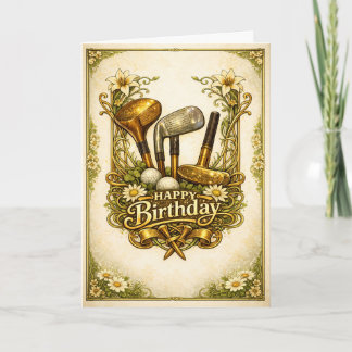 Gilded Golf Antique Birthday カード