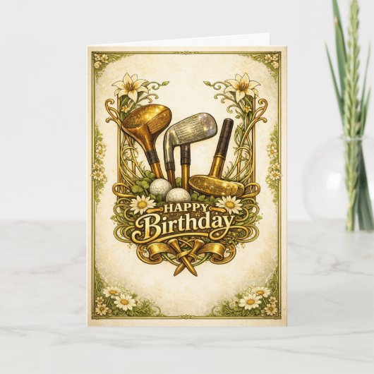 Gilded Golf Antique Illustration Birthday カード (正面)