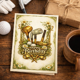 Gilded Golf Antique Illustration Birthday カード