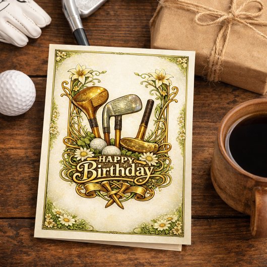 Gilded Golf Antique Illustration Birthday カード