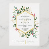 Gilded Greenery on White | クリスマス ウェディング 箔招待状 (正面)