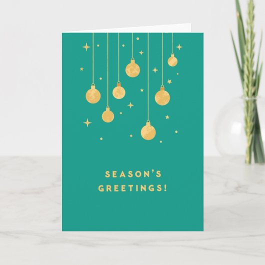 Gilded Greetings on Teal Christmas Card カード (正面)