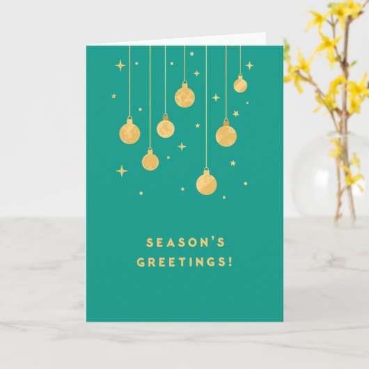 Gilded Greetings on Teal Christmas Card カード (黄色い花)