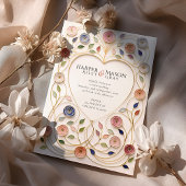 Gilded Heart Frame Floral Enamel Wedding 招待状