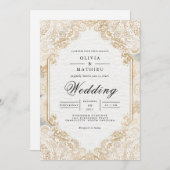 Gilded Lace Romance Flourish Wedding 招待状 (正面/裏面)