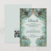Gilded Lilypad Art Nouveau Teal and Gold Wedding エンクロージャーカード (正面/裏面)