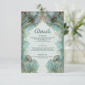 Gilded Lilypad Art Nouveau Teal and Gold Wedding エンクロージャーカード (スタンド正面)