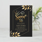 Gilded Majesty Black & Gold Sweet 16 Invitation 招待状 (スタンド正面)