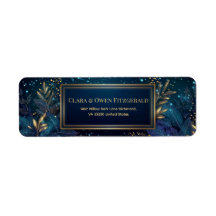 Gilded Midnight Navy Botanical Return Address