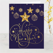 Gilded Midnight New Year’s Eve Card Luxury blue カード (黄色い花)