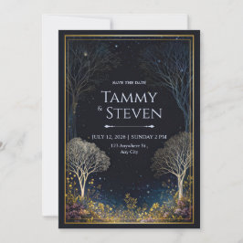 Gilded Midnight Wildflower Starlit Forest Wedding 招待状