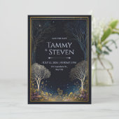 Gilded Midnight Wildflower Starlit Forest Wedding 招待状 (スタンド正面)