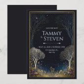 Gilded Midnight Wildflower Starlit Forest Wedding 招待状 (正面/裏面)