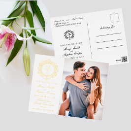 Gilded Monogram Photo Save The Date Postcard 箔招待状ポストカード