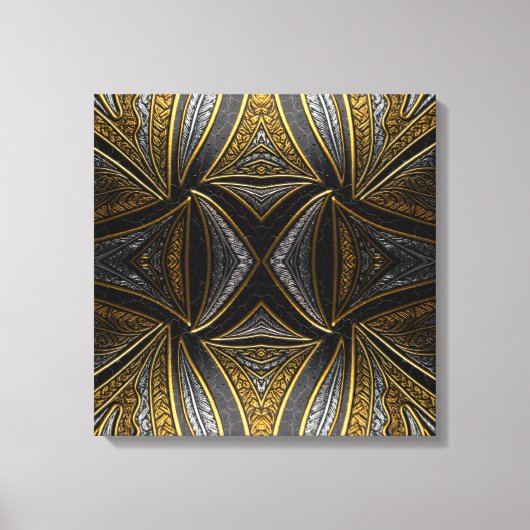 Gilded Mosaic Luxe – Black & Gold Tiled Metal Wall キャンバスプリント (正面)