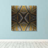 Gilded Mosaic Luxe – Black & Gold Tiled Metal Wall キャンバスプリント (インサイチュ (ウッドフロア))
