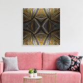 Gilded Mosaic Luxe – Black & Gold Tiled Metal Wall キャンバスプリント (インサイチュ (リビング))