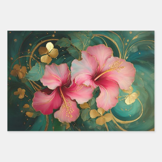 Gilded Pink Hibiscus, Coconut Grove ラッピングペーパーシート (正面2)