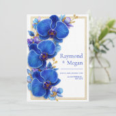 Gilded Royal Blue Orchid Botanical Wedding 招待状 (スタンド正面)