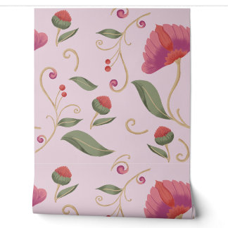 Gilded Scroll Floral Romantic Vine and Blossom 壁紙