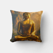 Gilded Seated Buddha Under a Sunset Sky クッション (正面)