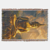Gilded Seated Buddha Under a Sunset Sky スローブランケット (正面)