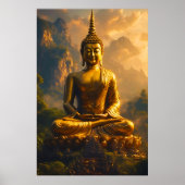 Gilded Seated Buddha Under a Sunset Sky ポスター (正面)