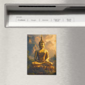 Gilded Seated Buddha Under a Sunset Sky マグネット (インサイチュ (食洗機))