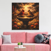 Gilded Shadows: Cardinal Pair & Stone Fountain キャンバスプリント (インサイチュ (リビング))