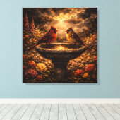 Gilded Shadows: Cardinal Pair & Stone Fountain キャンバスプリント (インサイチュ (ウッドフロア))