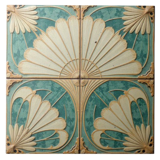 Gilded Teal and Cream Fans タイル (正面)