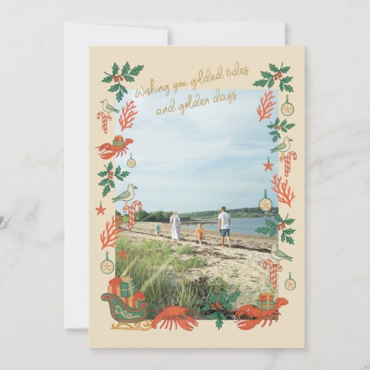 Gilded Tides Coastal Christmas Photo Card シーズンカード (正面)