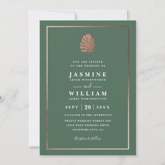 Gilded Tropics Elegant Modern QR Code Wedding 招待状 (正面)