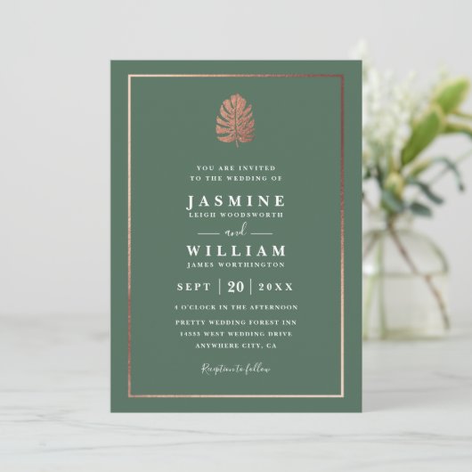 Gilded Tropics Elegant Modern QR Code Wedding 招待状 (スタンド正面)
