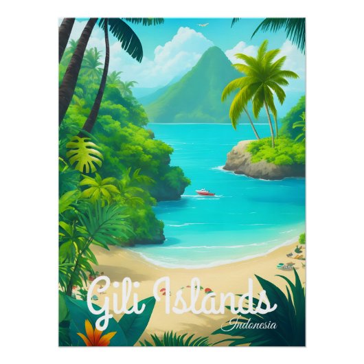 Gili Islands Indonesia Beach Travel Poster ポスター (正面)