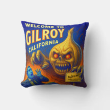 GILROY, CALIFORNIA 16" X 16" GARLIC THROW PILLOW.