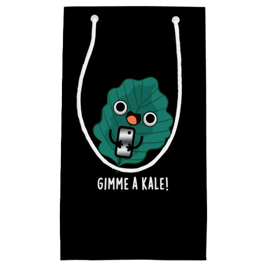 Gimme A Kale Veggie Pun おもしろい Dark BG スモールペーパーバッグ (正面)
