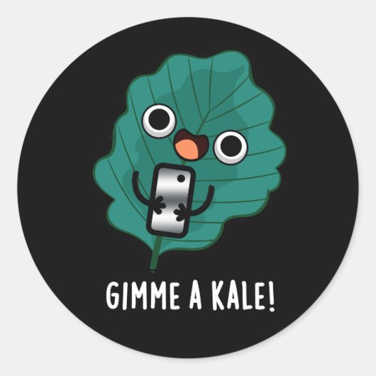 Gimme A Kale Veggie Pun おもしろい Dark BG ラウンドシール (正面)