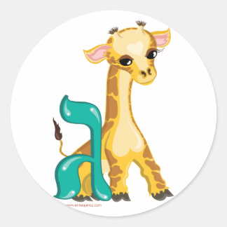 Gimmel Hebrew Aleph Bet (Alphabet) Giraffeステッカー ラウンドシール