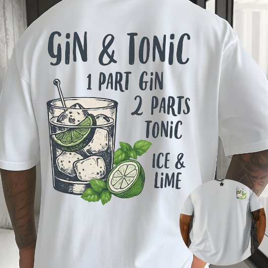 Gin and Tonic Recipe Vintage Cocktail Illustration Tシャツ