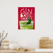 Gin Basil Smash:レトロ・カクテルレッドアート ポスター (キッチン)