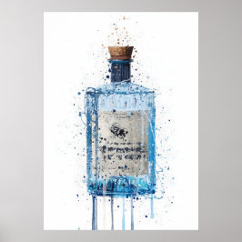 Gin Bottle Wall Art Print 'Blue Barrel' ポスター