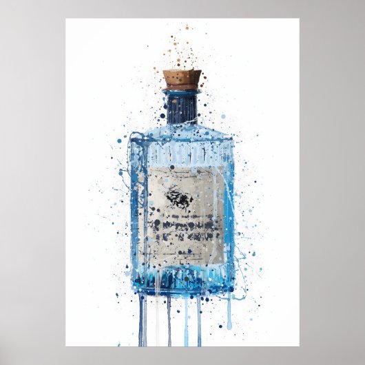 Gin Bottle Wall Art Print 'Blue Barrel' ポスター (正面)