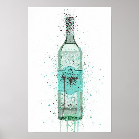Gin Bottle Wall Art Print 'Duck Egg Blue' ポスター (正面)
