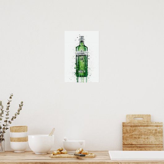 Gin Bottle Wall Art Print 'Leaf Green' ポスター (キッチン)
